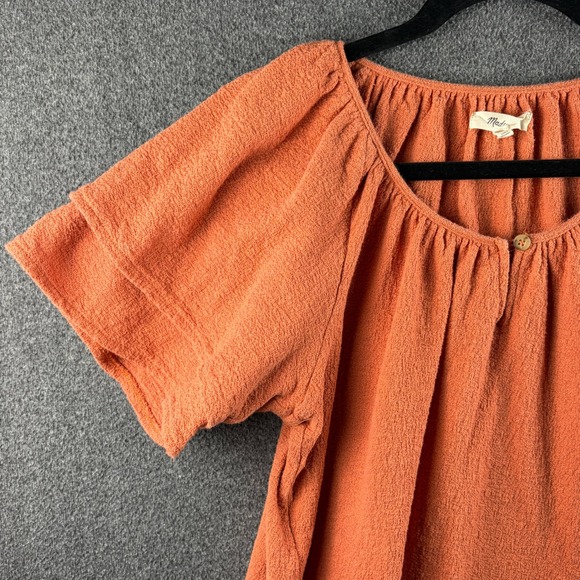 Madewell Hadley Sweet Dahlia Orange‎ Textured Flutter Sleeve Peasant Top Medium - Picture 3 of 10